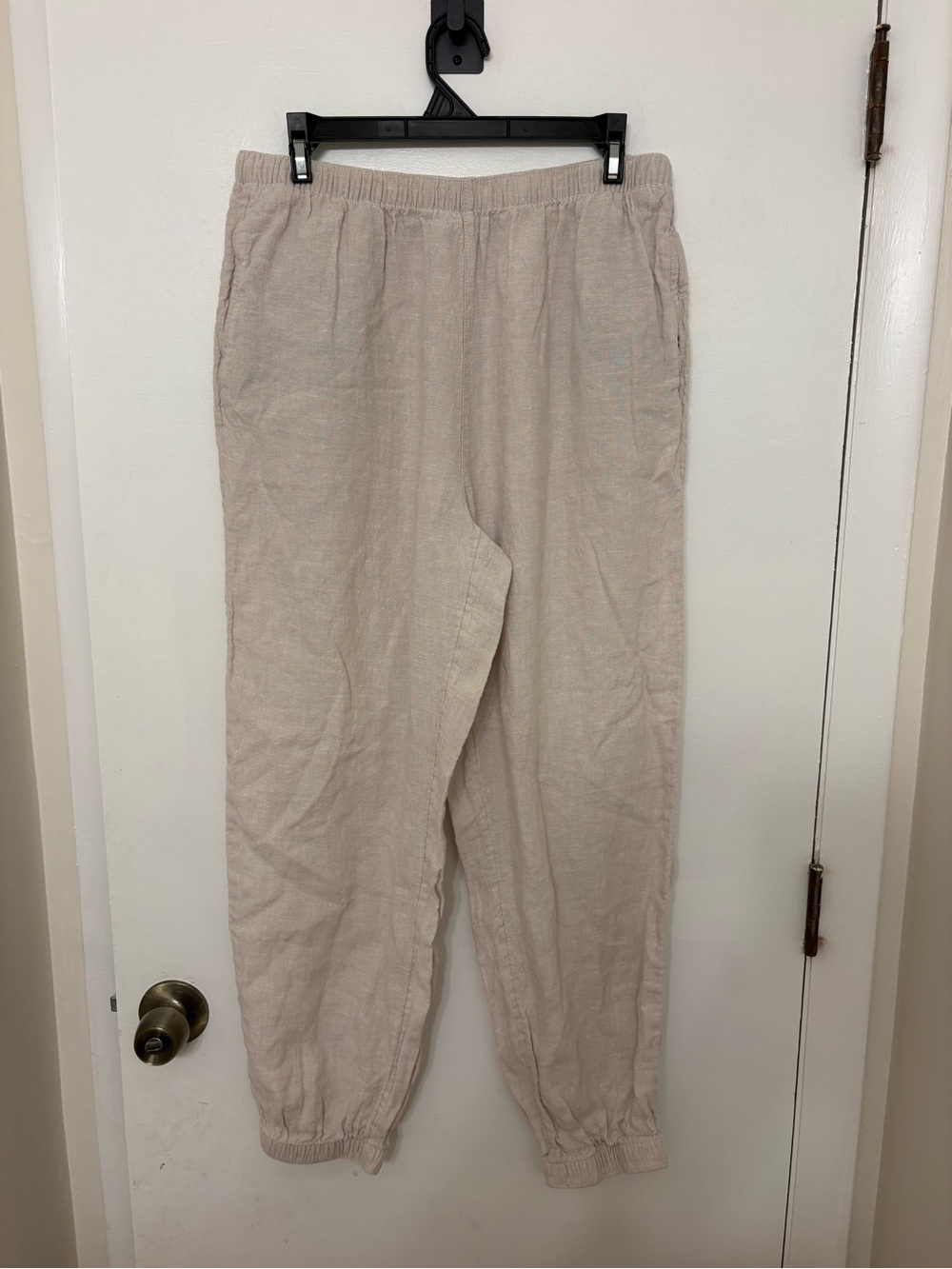 Joie 100% Linen Jogger Pants Large L Beige Oatmeal Elastic Waist Coastal Pull On